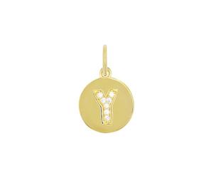 Amor - Pendentif de Collier pour Femme en Argent 925 - Plaqué Or/Doré - avec Zircone - Motif en Forme Lettre Y - AMR-P0007