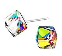 AMOR SPES Boucles d'oreilles à tige carrées en argent S925 avec cristaux irisés changeant de couleur, Cristal Argent sterling, Cristal