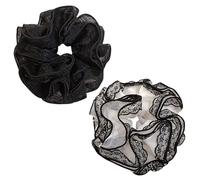 AMOR SPES Lot de 2 chouchous en mousseline de soie pour femme Noir/blanc