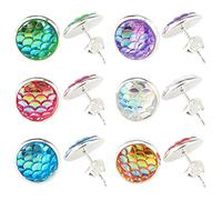AMOR SPES Lot de 6 paires de boucles d'oreilles à tige colorées en forme d'écailles de sirène pour femme, sœur, meilleure amie, Small, Acrylique