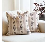 Amor Virisso Lot de 2 housses de coussin décoratives à motif floral neutre à rayures pour canapé, lit, 45 x 45 cm, marron