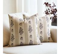 Amor Virisso Lot de 2 housses de coussin décoratives à motif floral neutre à rayures pour canapé, lit, 45 x 45 cm, jaune