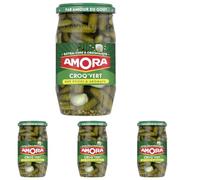 AMORA - Croq'Vert Cornichons Extra-Fins - Délicieusement croquant et un goût unique - Bocal 370g (Lot de 4)