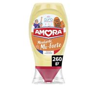 AMORA - Moutarde Mi-Forte au Goût Équilibré, Texture Onctueuse pour Sublimer Vos Plats (Flacon 260g) - Le Lot De 4