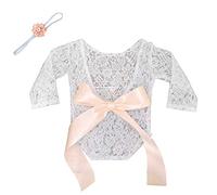 Amorar Bébé Fille Jumpsuit Robes Barboteuse Outfit Nouveau-Né Photographie Prop Bébé Vêtements Dentelle Combinaison Mignon Body Costume de Princesse + Bandeaux Ensemble