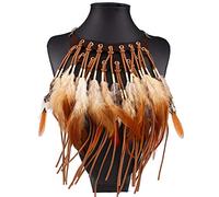 Amorar Collier Indien Femme, Bijoux Plumes Pendentif Choker Rétro, Alliage Boho Chaîne de Pull, Accessoire de Fête Costumée Mardi Gras