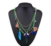 Amorar Collier Indien Femmes Fille Plume Collier Bohémien Perles Multicouche Chaîne Ras du Cou Collier Bijouterie Chandail Longue Chaîne Coiffure Cadeau Costume De Carnaval Parti Accessoire