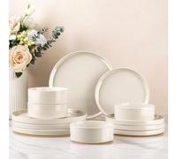 AmorArc Service de table moderne 12 pièces en céramique pour 4 personnes, assiettes et bols en grès moucheté avec terre cuite non émaillée - Résistant aux rayures, au lave-vaisselle et au micro-ondes