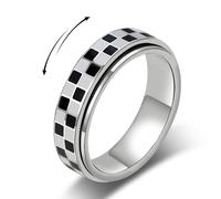 AmorArtSky Bague à carreaux pour adultes - Acier inoxydable plaqué or 18 carats - Bijou rotatif pour soulager l'anxiété et le stress pour femme/homme (motif noir et blanc), Acier inoxydable Acier