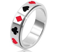 AmorArtSky Bague anti-anxiété pour homme et femme : bague en titane et acier inoxydable 6 mm argent taille 6 7 8 9 10 motif poker