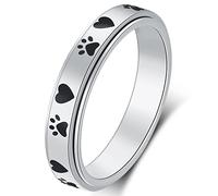 AmorArtSky Bague Spinner pour soulager l'anxiété : bague Fidget en forme d'empreinte de pattes, acier inoxydable titane, cadeau pour amoureux des animaux, 7, Métal, Aucune pierre précieuse