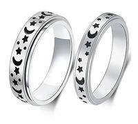 AmorArtSky Bague tournante pour soulager l'anxiété : bague anti-anxiété pour homme et femme, bague tournante en acier inoxydable titane, 4 mm, 6 mm, taille 6-10, bague anti-stress lune et étoile