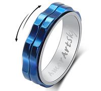 AmorArtSky Bagues anti-stress pour femmes et hommes anxiété : anneau rotatif en acier inoxydable titane pour homme et femme, alliance argentée, bleu, noir, taille 6, 7, 8, 9, 10, Titane et acier