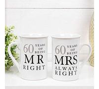 Amore 60 Years of Being Mr Right and Mrs Always Right Lot de 10 tasses en porcelaine