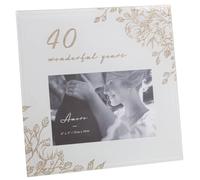 AMORE Anniversary Cadre Photo en Verre Gris avec Paillettes et Inscription 40 Ans Ensemble