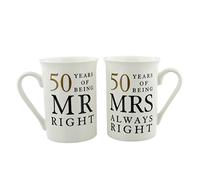 Amore By Juliana Lot de 2 Tasses en Porcelaine de Happy 50e Anniversaire de Mariage dans Une boîte Cadeau de présentation