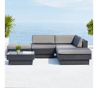 Amorgos Gris : Salon De Jardin D'angle En Résine Tressée Noire Poly Rottin Gris