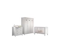 Pack - Lit Bébé, Armoire & Commode "Amori II" 60x120cm Blanc