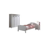 AMORI Lit simple 90x200cm + Chevet + Armoire trois portes
