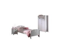 Vipack Amori Lit Simple 90x200cm Laqu Blanc + Table De Chevet + Armoire 2 Portes
