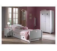 Vipack Amori Lit Simple 90x200cm + Sommier + Chevet + Armoire 2 Portes + Lit Gigogne