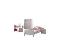 AMORI Lit simple 90x200cm + Sommier + chevet + Armoire 3 portes + Bureau