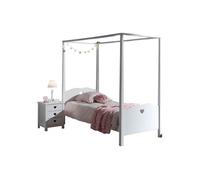 Vipack amori lit simple à baldaquin 90x200cm laqué blanc + chevet