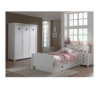 Vipack Chambre complète Amori IV 5 pièces - Lit simple, sommier, chevet, armoire 3 portes - Blanc
