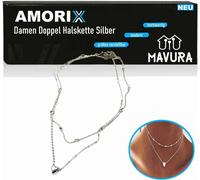 AMORIX Femme Double Chaîne Collier argent Set Coeur Blogger court Saint-Valentin