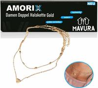 AMORIX Femme Double Chaîne Collier Or Coeur Set Blogger court Saint-Valentin
