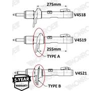Amortisseur Goujon en haut V4518 MONROE pour FORD TRANSIT V363 Fourgon