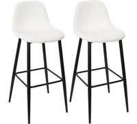 AMORY - Lot de 2 tabourets de bar en velours côtelé coloris crème -
