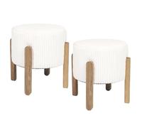 AMORY - Lot de 2 Tabourets en velours côtelé coloris crème pieds en acacia