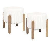 AMORY - Lot de 2 Tabourets en velours côtelé coloris crème pieds en acacia - Altobuy Crème G