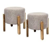 AMORY - Lot de 2 Tabourets en velours côtelé coloris taupe pieds en acacia - Altobuy G