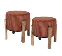 Altobuy Lot de 2 tabourets Amory – velours côtelé coloris terracotta, pieds en acacia