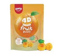 Amos 4D Fruit Orange - Bonbons Gélifiés Doux à Cœur Liquide - 12 Sachets Refermables x 120g