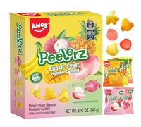 AMOS Peelerz Bonbons Gommeuse, Gélifiés Noel 5 Saveurs (Mangue & Pêche & Banane& Ananas & Litchi) Pelable Bonbon Candy, Noël Mélange Fruits Bonbon Pour Fête Noël -240G (Mix Fruits- 5 Saveurs- 240G)