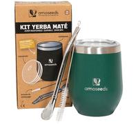 Amoseeds Kit Calebasse Maté | Calebasse (tasse à maté) isotherme + Bombilla en acier inoxydable + Brosse de nettoyage | Qualité Supérieure