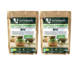 Amoseeds Matcha Premium Thé japonais en poudre bio 2x200 g