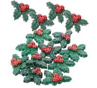 Amosfun 1 Jeu Feuilles De Résine De Noël Fournitures De Noël Décorations Scintillait Mini Feuilles De Houx Mini Houx Rose Baies pour La Fabrication De Couronnes Charmes Plastique 50 Pièces