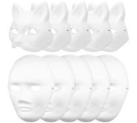 Amosfun 10 Pièces Masque en Papier Blanc à Peindre, Forme Chat Créative Bande Élastique, Masque Vierge pour Fête Costumée et Occasions Variées
