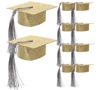 Amosfun 10 Pièces Mini Couvre-gobelet à Chapeau de Graduation en Papier et Coton Or, Décor Délicat pour Fête et Maison, Ambiance Festive Assurée