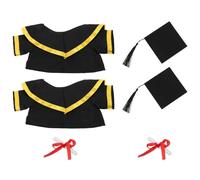 Amosfun 2 Ensembles Poupée Diplômée Toge Noire Chapeau à Pompon Écharpe Jaune et Certificat Peluche Ours pour Décoration et Collection