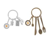 Amosfun 2 Pcs Porte-CléS ŒUf Au Plat Avec Fourchette Et CuillèRe - Accessoire CréAtif En Alliage Pour DéCoration De FêTe Et Cadeaux PersonnaliséS, 5X3X0.2Cm