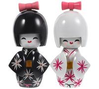 Amosfun 2 Pcs Poupée Kokeshi Japonaise Poupée Japonaise Geisha Décor De Table Petite Figure Kimono Marionnettes en Bois Maison Robe Trois Pièces