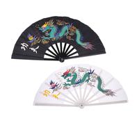 Amosfun 2 Pièces Éventails Pliants Kung Fu Chinois pour Danse et Tai Chi Lot de Fans Portables Noir et Blanc avec Motif Dragon Ventilateurs Mains pour Mariage Festivals et Performances