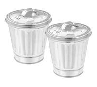 Amosfun 2 Pièces Galvanized Iron Small Trash Can With Lid, Functional Desktop Garbage Holder For Tabletop And Home Use