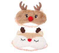 Amosfun 2 Pièces Masque de Sommeil en Peluche Moelleux Forme Élan Adorable Bande Élastique Confortable et Occultation Maison Train