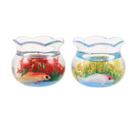 Amosfun 2 Pièces Miniature Fish Tank Décor Réaliste Modèle de Bocal à Poisson Plastique pour Maison de Poupée Accessoire de de Jardin et Décoration de Bureau avec Plantes Jaune et Rouge